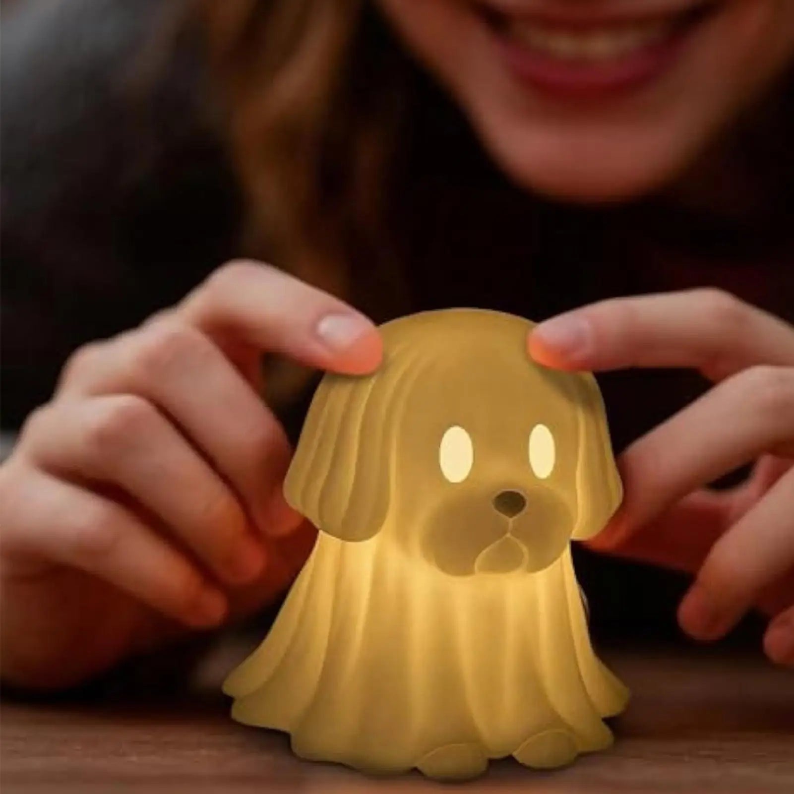 Halloween Dog Figurine Glow Dachshund Ghost LED Lamp Decorative Table Qme