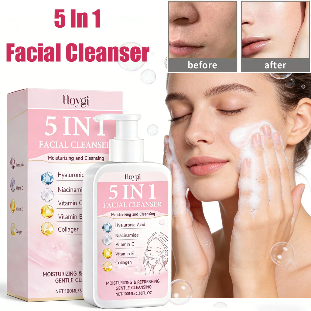 5 in 1 Moisturizing Facial Cleanser Refreshed Cleansing Makeup Remover Brightening Hydrating Light Texture Rich Foam Cleanser Qme