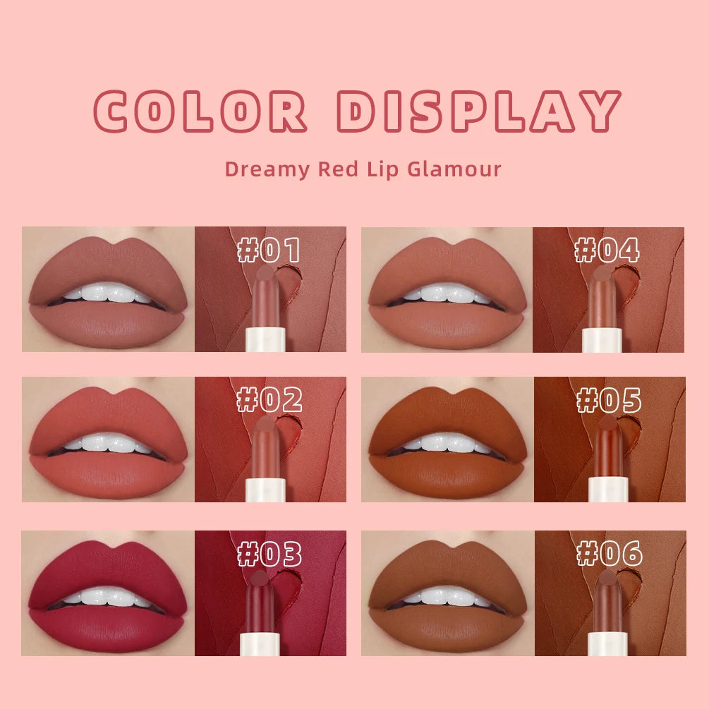 Matte Lipstick Long Lasting Waterproof Lip Stick Smudge-free Classic Highly Pigmented Velvet Red Lip Tint Makeup Lip Stain Qme