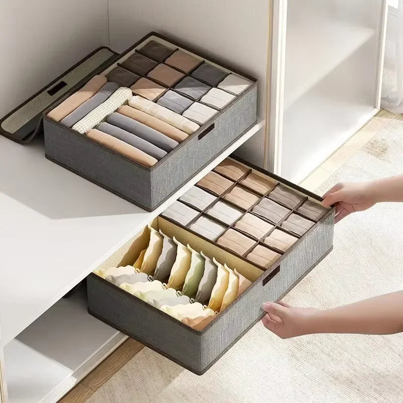 Underwear Storage Box Cotton And Linen Six-compartment Compartment With Lid Underwear Box With Compartments Drawer Style Qme