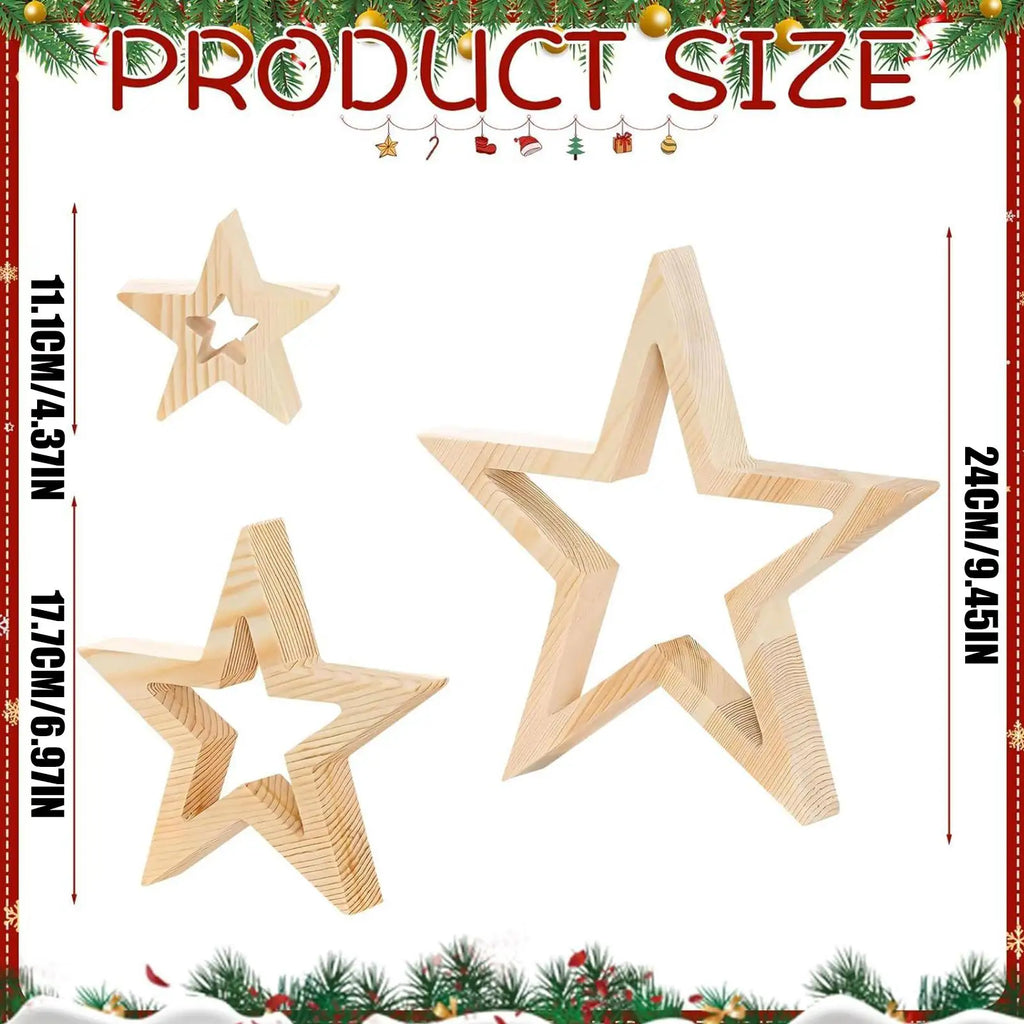 Christmas Star Table Decor 3 Holiday Farmhouse Decoration Wooden Qme