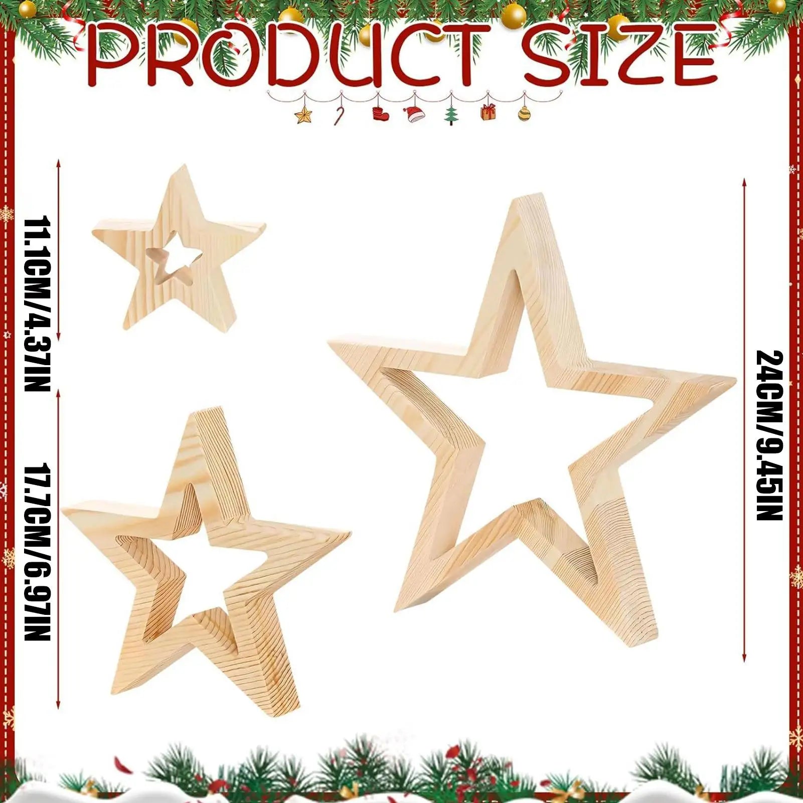 Christmas Star Table Decor 3 Holiday Farmhouse Decoration Wooden Qme