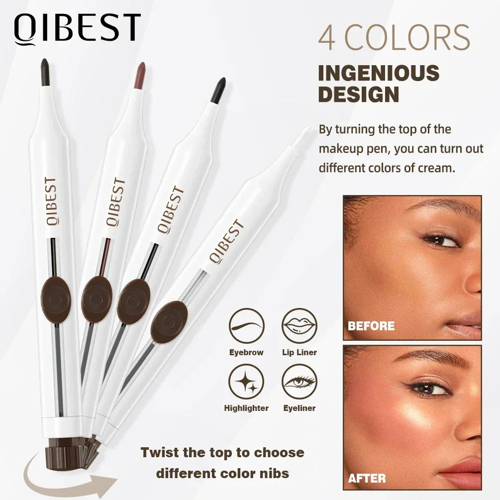 QIBEST 4-IN-1 Makeup Matte Eyeliner,Lip liner,Eyebrow pencil And Highlighter In 1 Stick Lasting New Design Multipurpose Cosmetic Qme