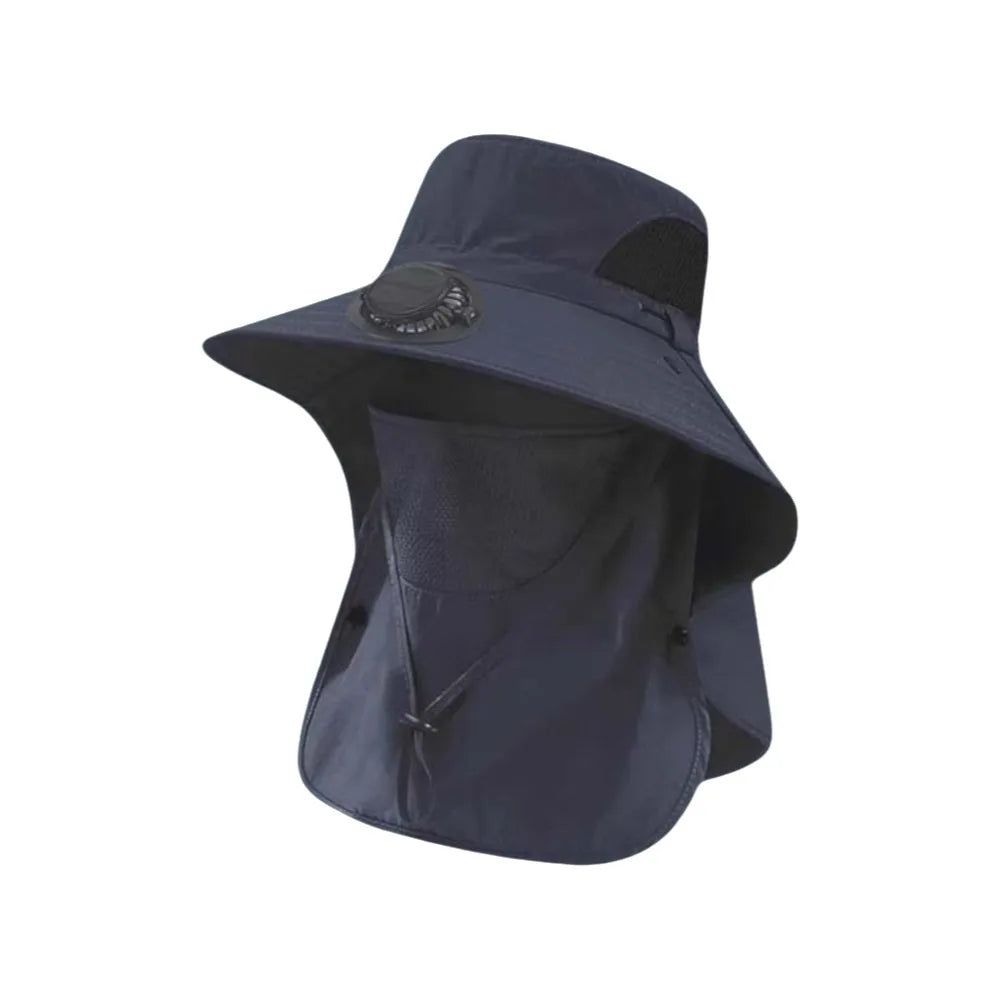 Portable Solar Rechargeable Fan Hat Adjustable Shawl Fishing Sun Qme Dark Blue