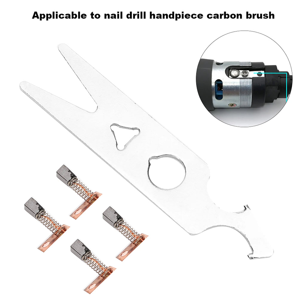 Nail Drill Handpiece Carbon Brush 2 Pairs Carbon Brush Wrench Set Nail Drill Handpiece Accessory Replacement Part Carbon Brush Qme
