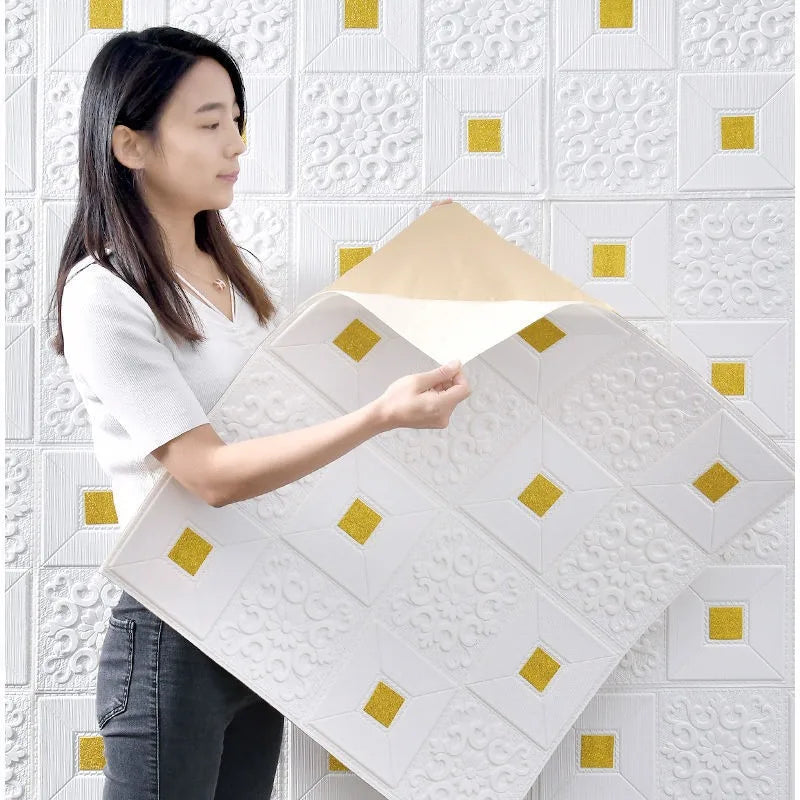 35cmx35cm Stain Resistant Golden Retro Brick Wallpaper Wall Sticker Qme