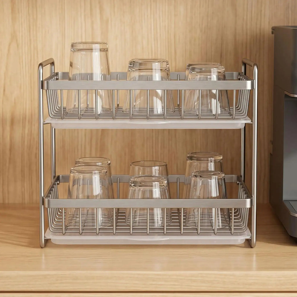Glass Drying Rack Rust-Proof Stainless Storage Basket With Drainage Tray Anti-Moisture Small Dish Drying Rack For Tableware Qme China Mainland
