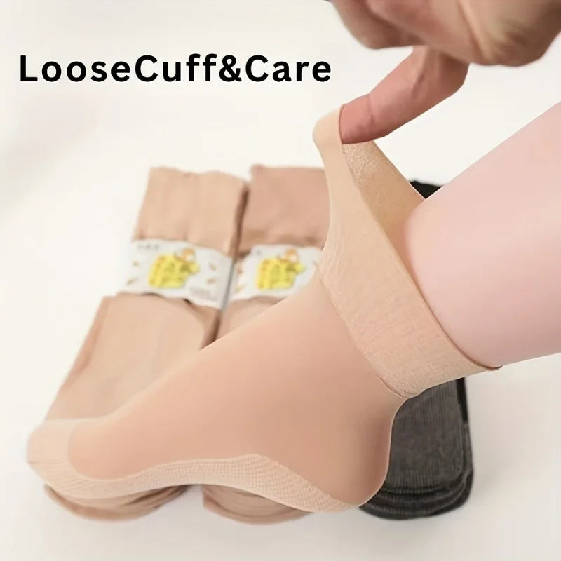 Women's Non-Binding Sheer Socks ， Thin Ankle Socks with Cotton Sole, Breathable Loose Top Socks for Summer Daily Wear Qme