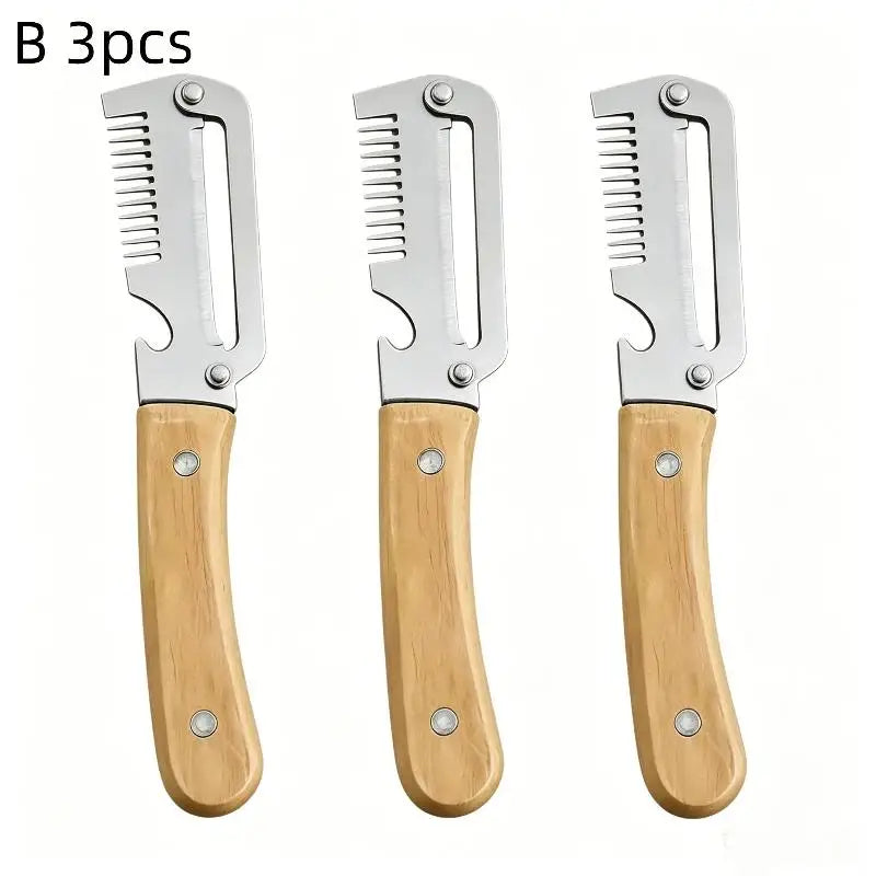 Stainless Steel Peeler Wooden Handle Peeling Slicing Fruits Qme 3pcs B