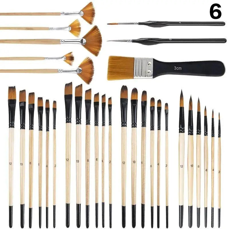 Professional Artist Paint Brush Nylon Bristles Watercolor Acrylic Oil Qme 6