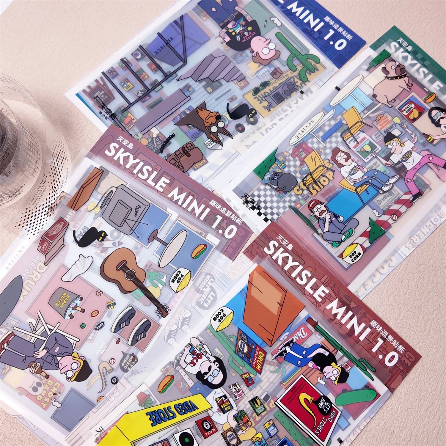 2.8D Landscape Sticker Cartoon Cabin Scene DIY Sticker Stacking Pasting Festival Birthday Gift for Kid Child Qme ABCD