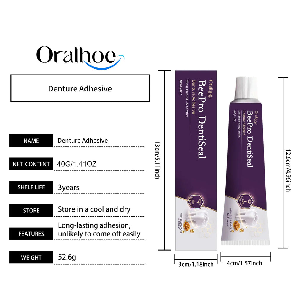 Oralhoe Beepro Dentiseal Denture Adhesive Long-Lasting Hold Gap Filling Smooth Flavor Free Gentle Gum Care Dentures Fixing Cream Qme
