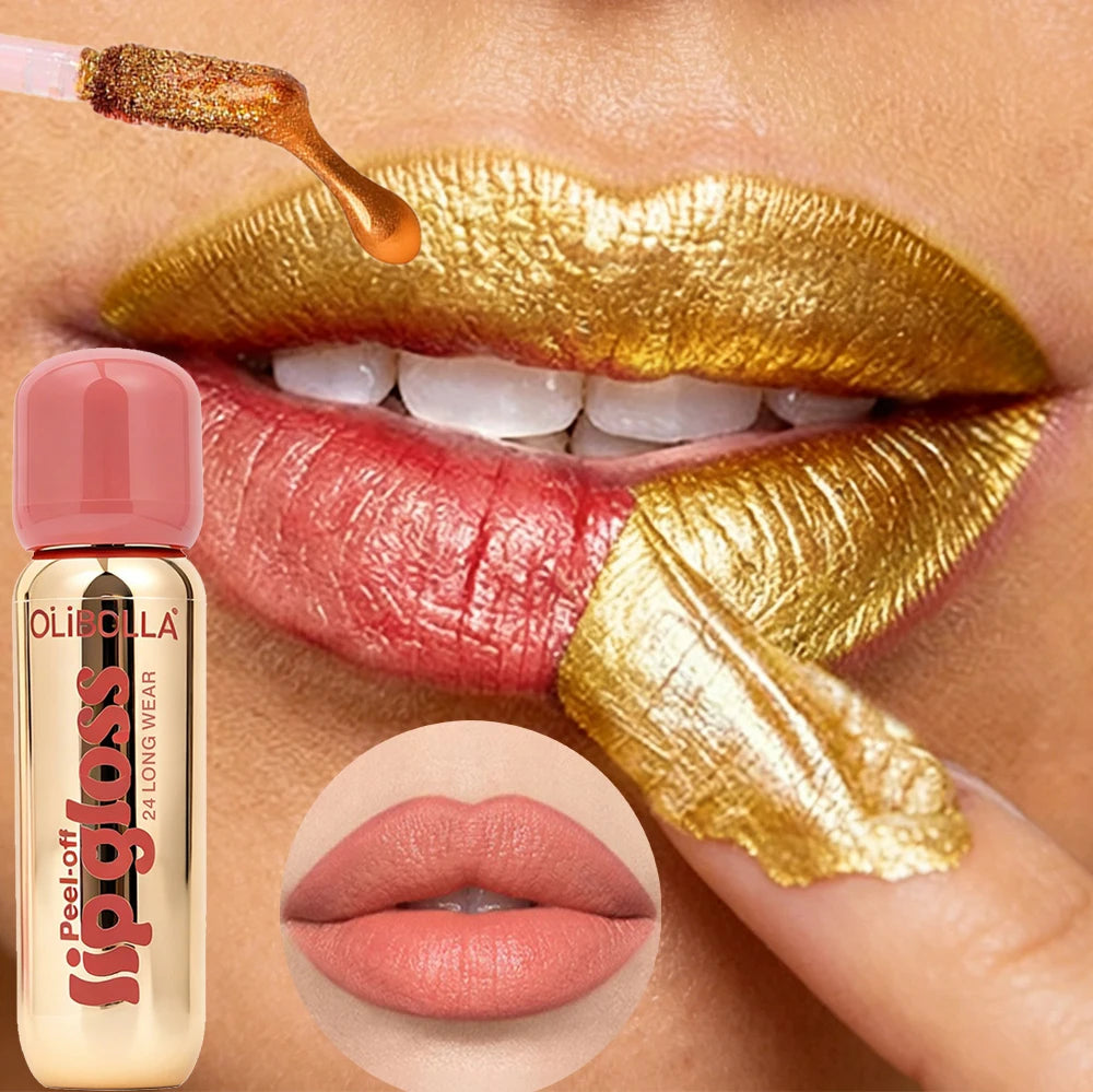 6Color Metallic Orange Peel Off Lip Stain Reveal Waterproof Pink Lip Tint Transfer Proof Non-stick Cup Natural Matte Lipstick Qme