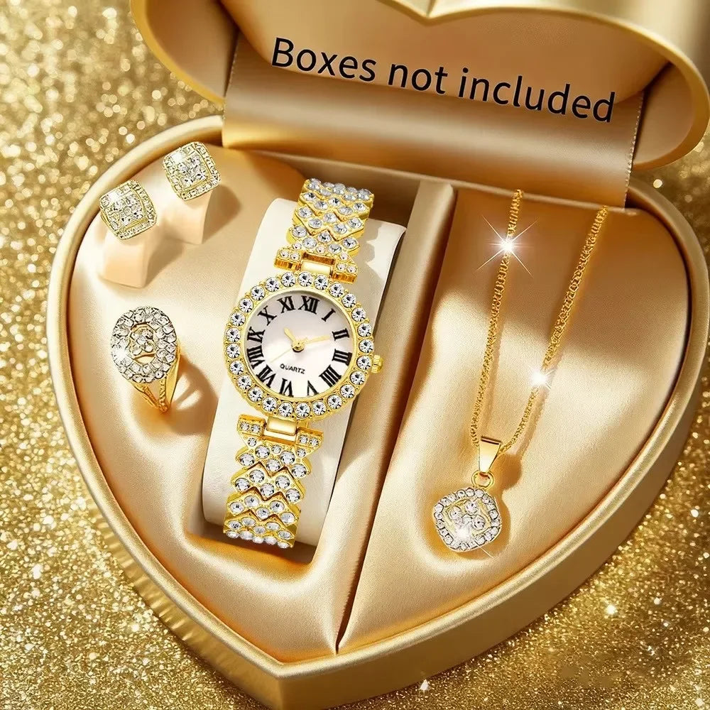 2026 Fashion Roman pattern diamond inlaid women's watch quartz watch bracelet women's watch set Qme