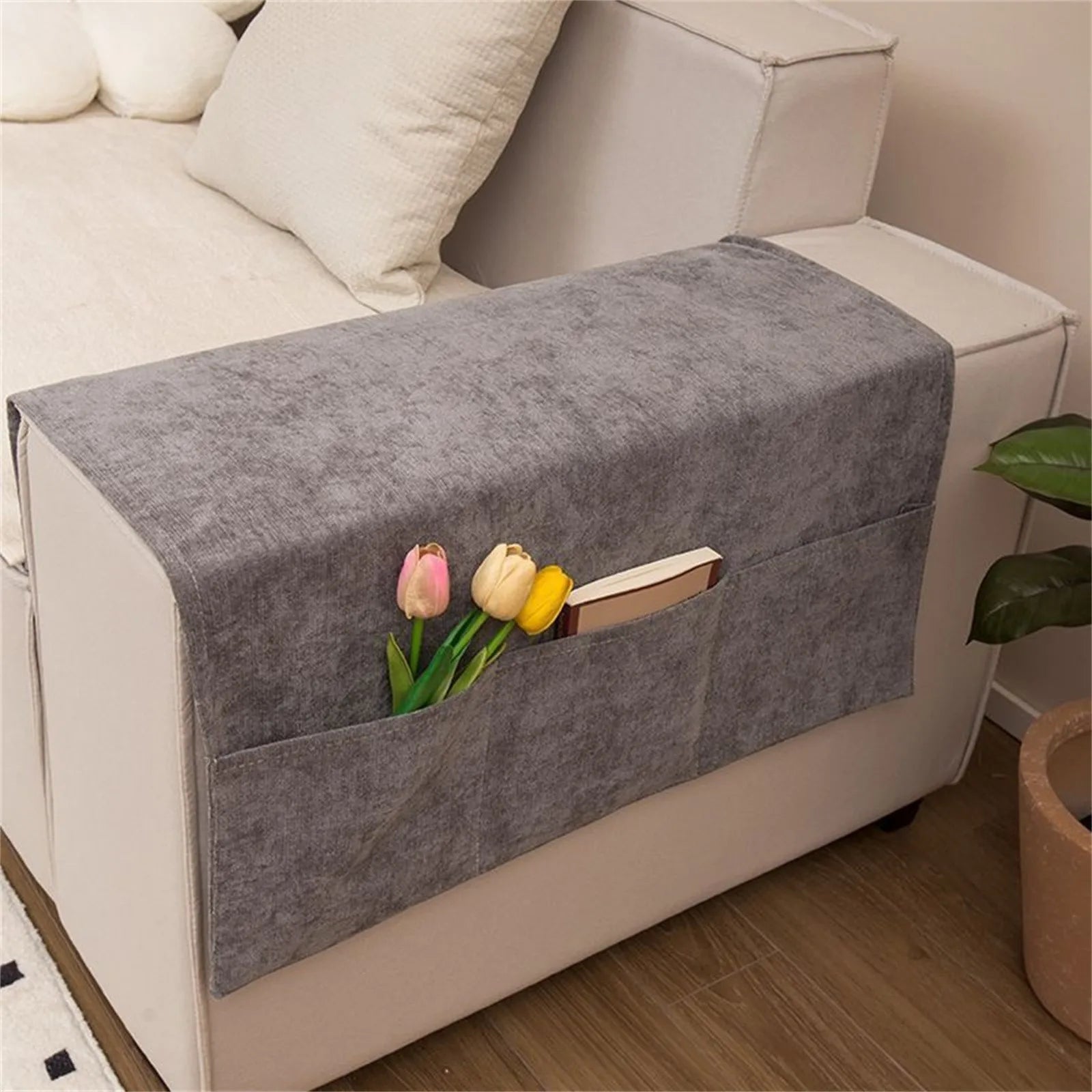 Sofa Armrest Organizer with Pockets Sofa Armchair Storage Bag Non-Slip Hanging Couch Pouch for TV Remote Control Cellphone Bag Qme Dark Gray