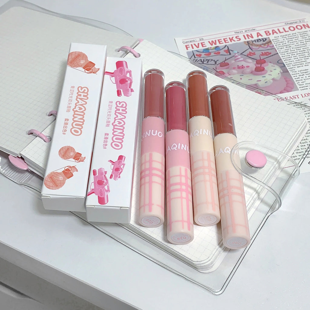 Double-ended Lip Glaze Matte Water-gloss Mirror Whitening Qme