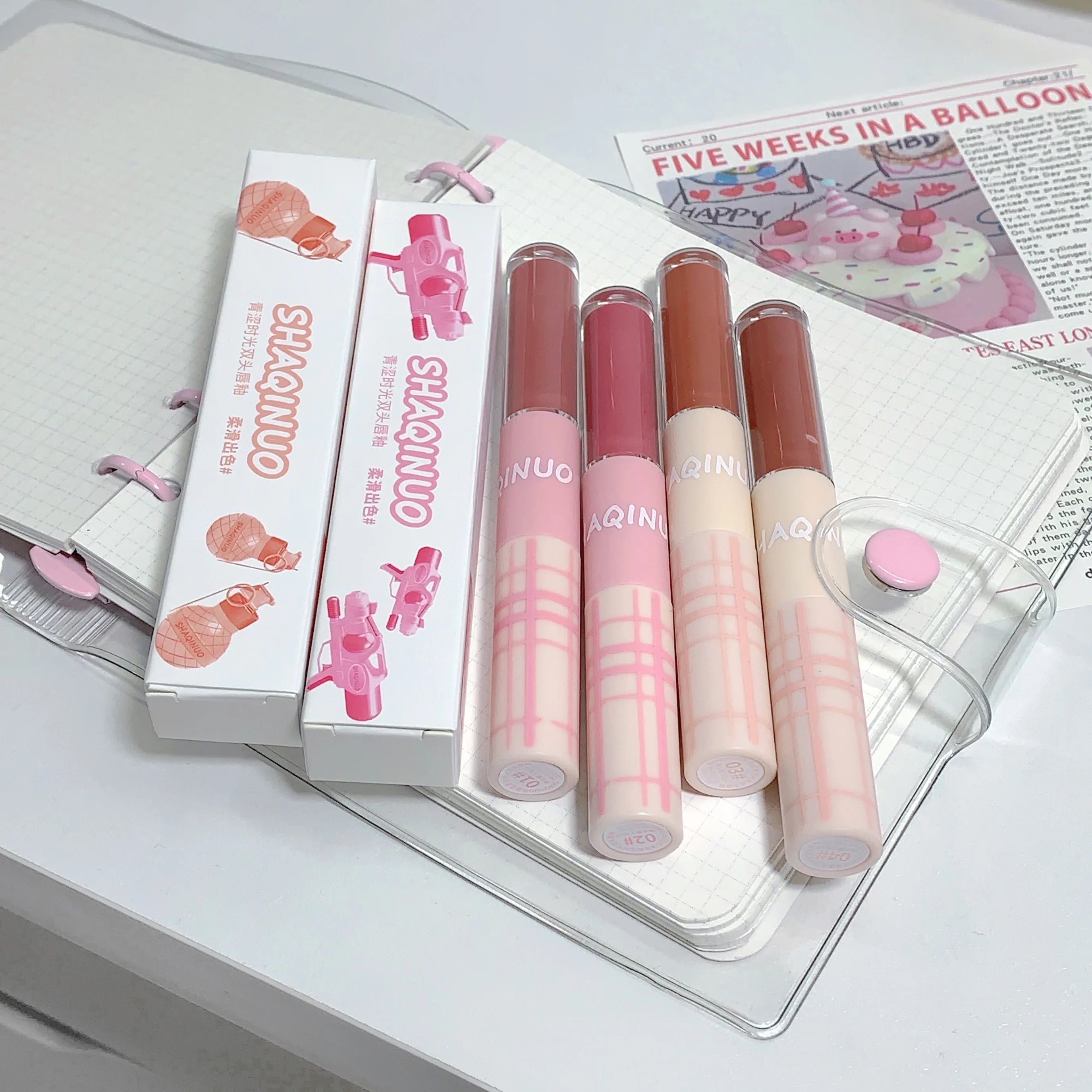 Double-ended Lip Glaze Matte Water-gloss Mirror Whitening Qme