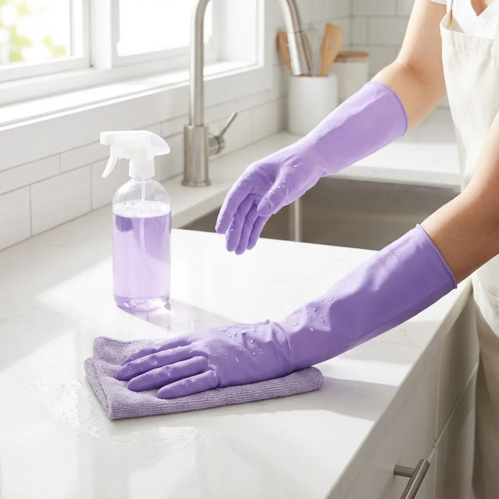 Reusable Rubber Cleaning Gloves, Waterproof Dishwashing Gloves, Non-Slip Household Kitchen Gloves for Washing Dishes, Gardening Qme