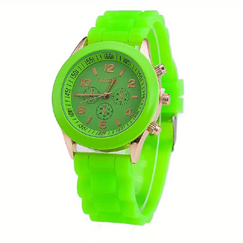 Watch Hot Sales Geneva Brand Silicone Women Watch Ladies Fashion Dress Quartz Wristwatch Female Watch montre relogio feminino Qme Green