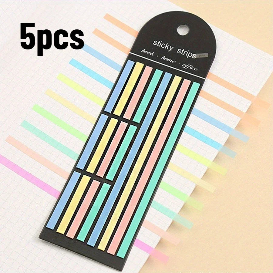 5pcs Clear Fluorescent Tape, Removable Fluorescent Strip for Annotated Books, Thin-page Marker Strip for Index Labels, Qme