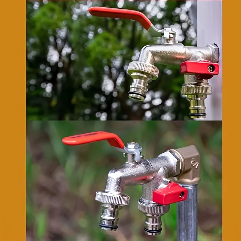 1Pc dual socket garden water pipe faucet, universal threaded multi-component outdoor faucet, compatible with sprinklers and wate Qme