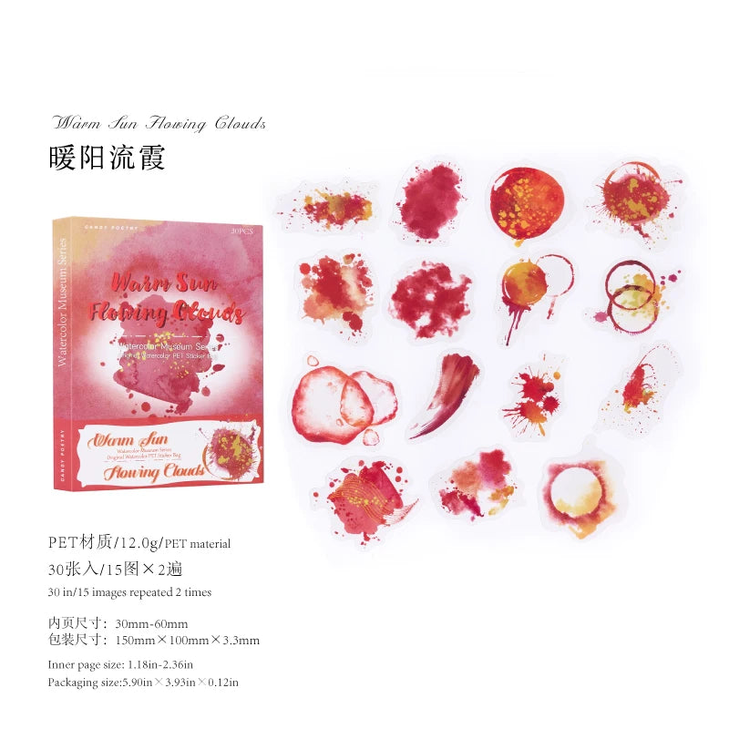 30Sheets/bag PET Sticker Bag Watercolor Blending Sticker Hand Account Collage Material For Greeting Card Notebooks Decoration Qme 4
