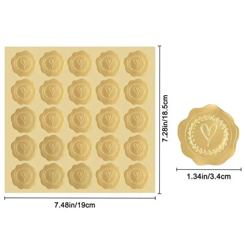 25/100Pcs Gold Embossed Heart Sticker Thank You Envelope Sealing Sticker Wedding Party Invitation Card Christmas Gift Decoration Qme
