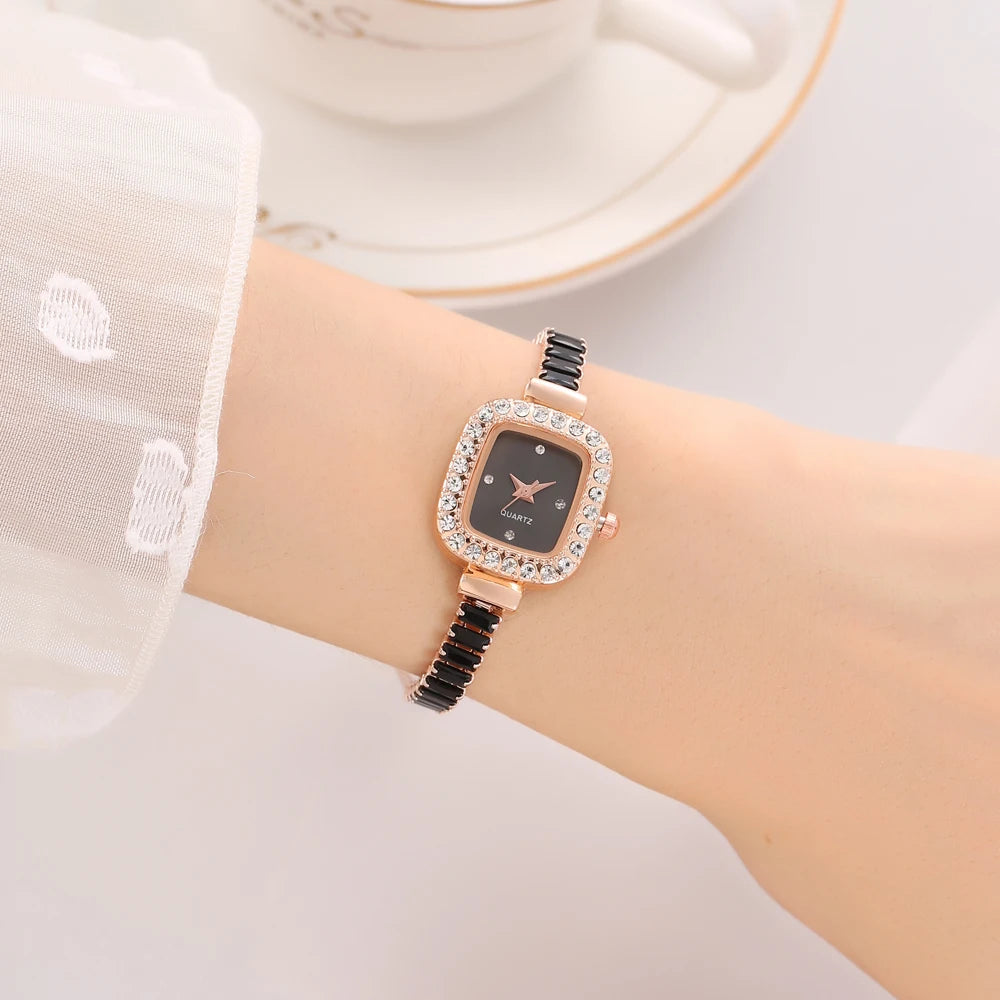 New Fashion Solid Color Zircon Fine Strap with Diamond Set Women's Watch, Free Adjustable Bracelet, Women's Style Qme 1