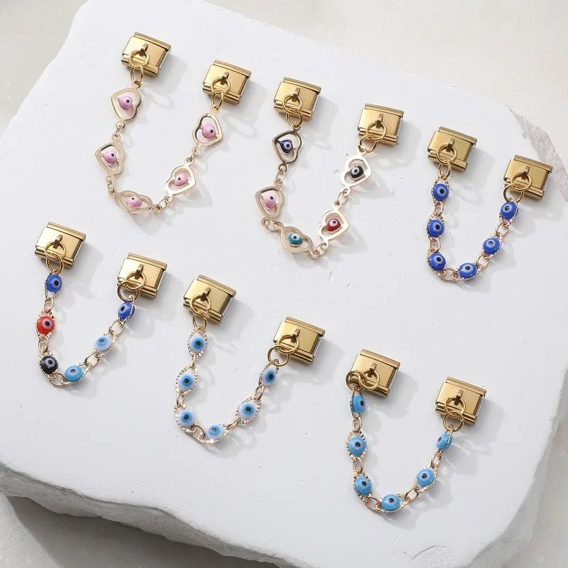 Blue Red Heart Zircon Long Tassel Eyes Moon Stars Planet Italian Charm Links Fit 9mm Bracelet Stainless Steel DIY Jewelry Making Qme