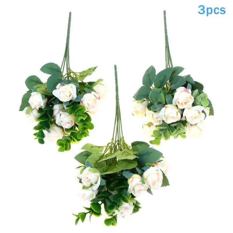 Artificial Silk Rose Bouquet - Add Timeless Beauty to Your Wedding, Home or Holiday Decor with These Lifelike Fake Roses Qme Champagne 3pcs