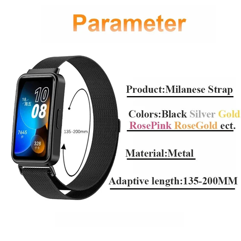 Metal Strap For Huawei Band 8 9 Bracelet With TPU Case Screen Protector Soft Film Replacement Milanese Magnetic Loop Watchband Qme