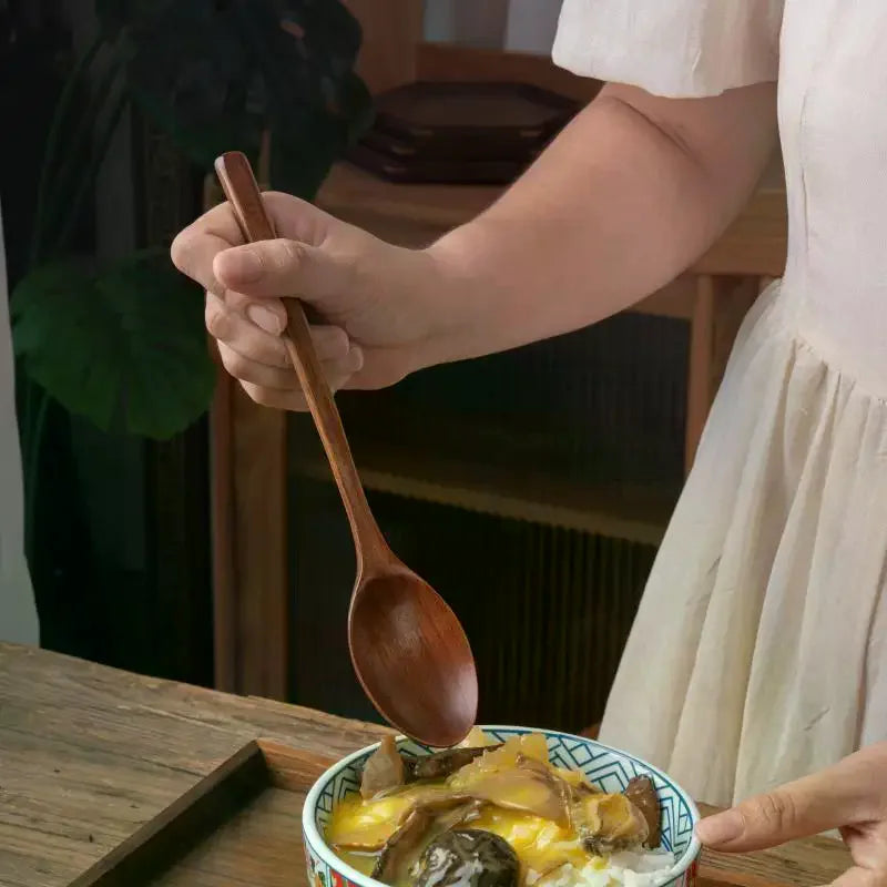 Wooden Spoon Soup Spoon And Fork Tableware Natural Ellipse Ladle Spoon Set Eco Friendly Products Spoons For Cooking Qme