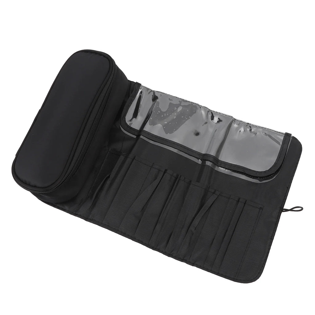 Makeup Brush Travel Case Makeup Brush Travel Case 12 Slots Multifunctional Waterproof Foldable Travel Cosmetic Brush Case Black Qme