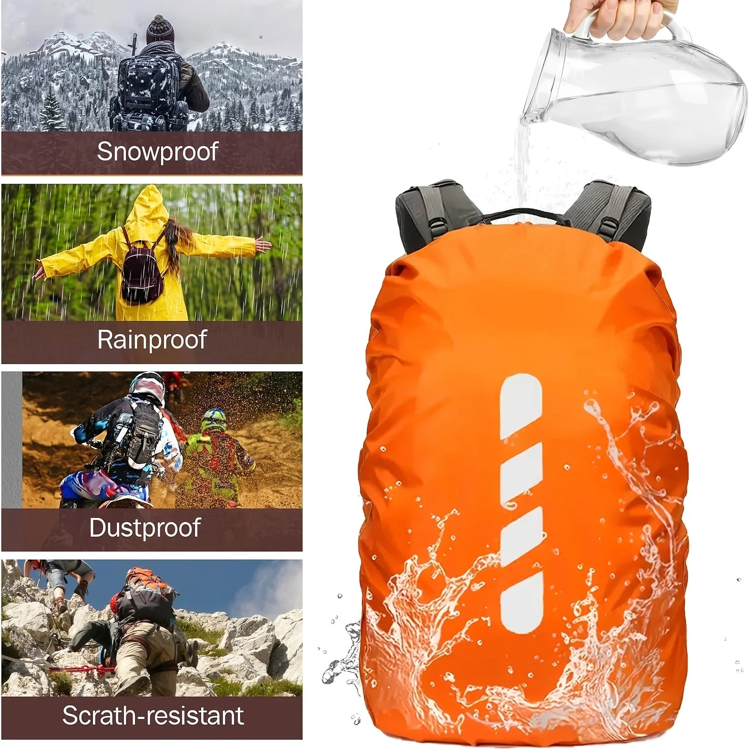 Reflective Waterproof Backpack Rain Cover Outdoor Sport Cycling Night Safety Light Raincover Case Bag Cover for Hiking Camping Qme