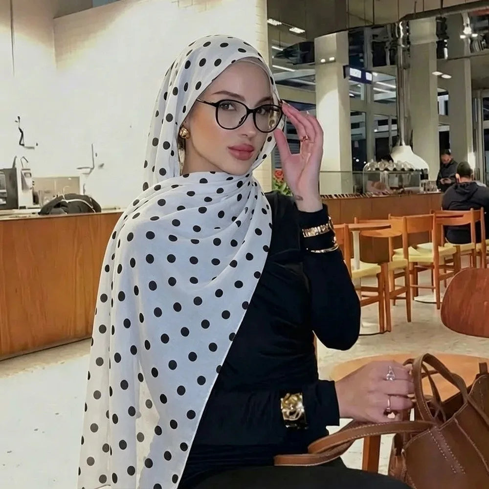 Breathable Cotton Long Scarf Versatile Stylish Polka Dot Shawl Qme Style D