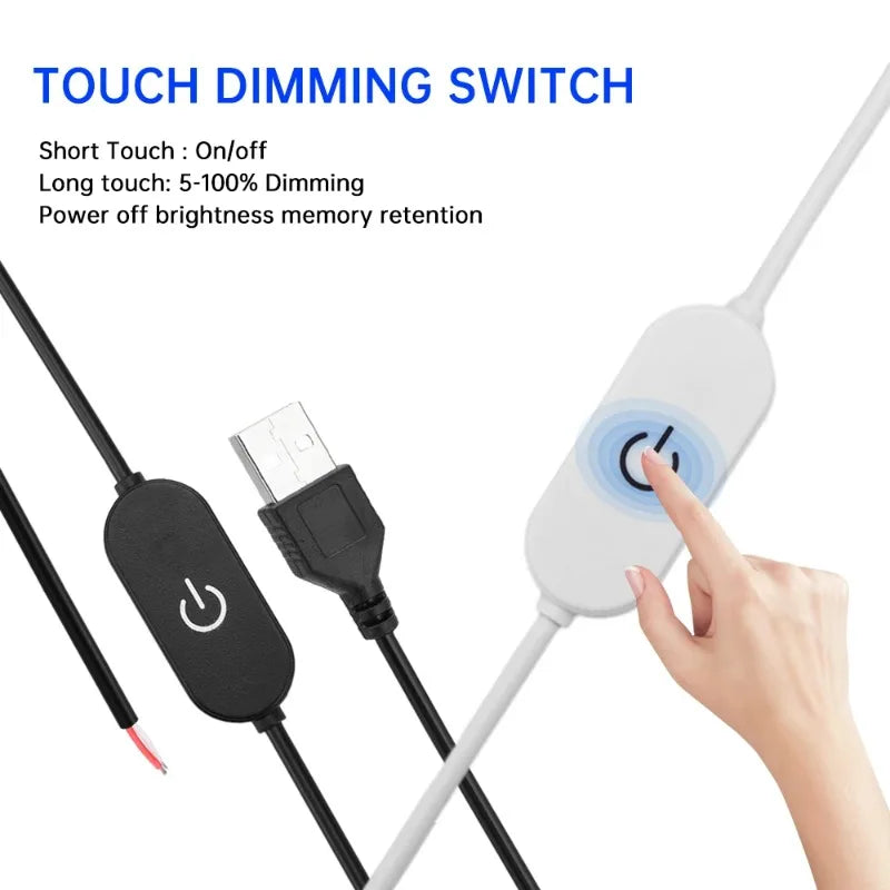 3pcs USB Switch Extension Cable 2A 1.5M DC5V/DC12-24V Touch Dimming Switch Cable for LED Strips On/Off Power Switch Qme