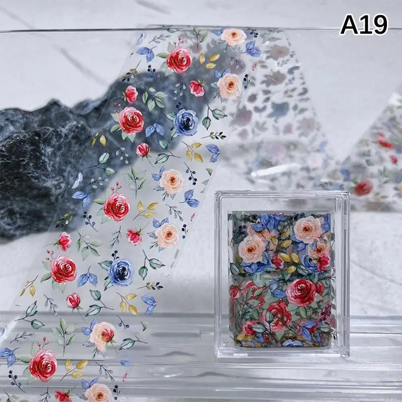 Flower Nail Transfer Foil Rose Floral Art Sticker Paper DIY Manicure Qme A19