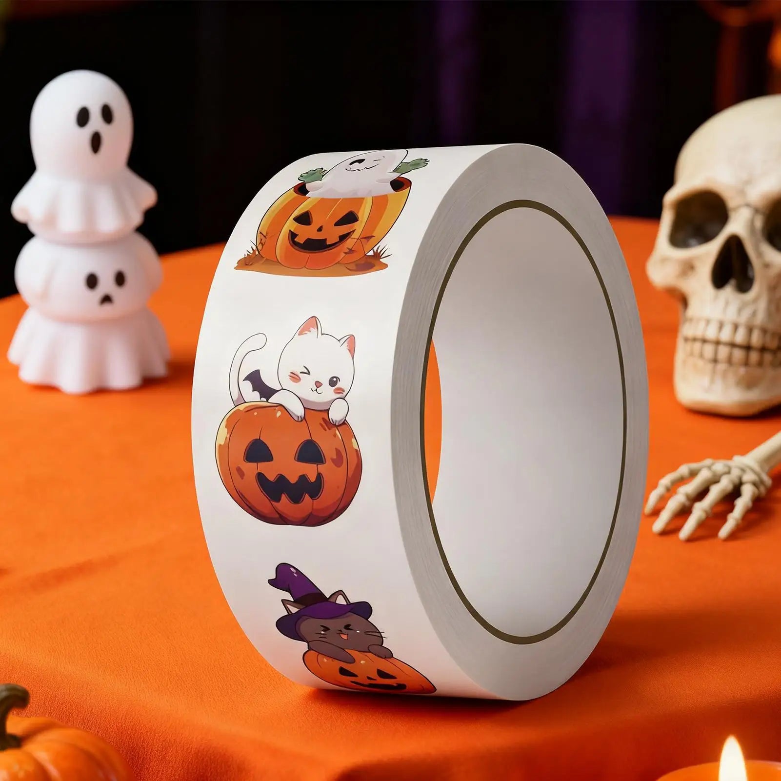 Halloween Stickers 500 Pumpkin Face Shape Decals Roll Sealing Qme