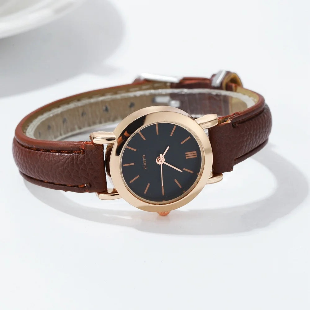 Vintage Square Black Dial Leather Quartz Watch for Women Qme A Brown Black