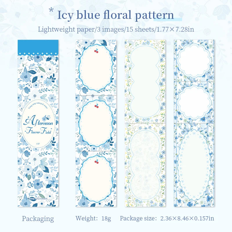 Pastoral Floral Long Sticky Notes,Tearable Afternoon Flower Field Memo Pads,Vintage Floral Background Paper for Journal Collage Qme D