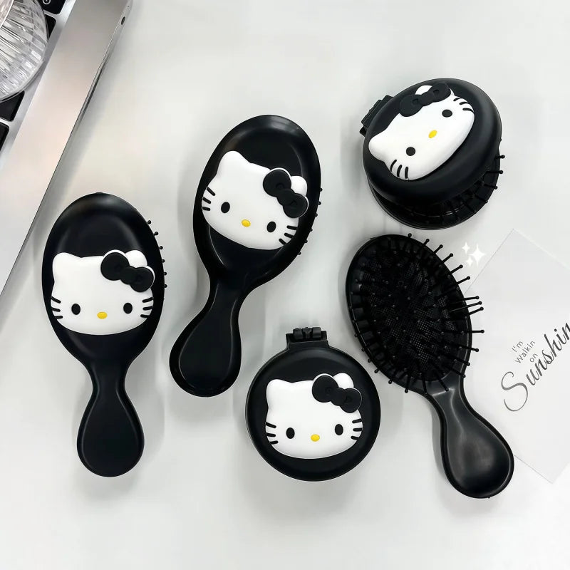 Cute Hello Kitty Black Air-cushion Comb 2-in-1 Mini Mirror Qme