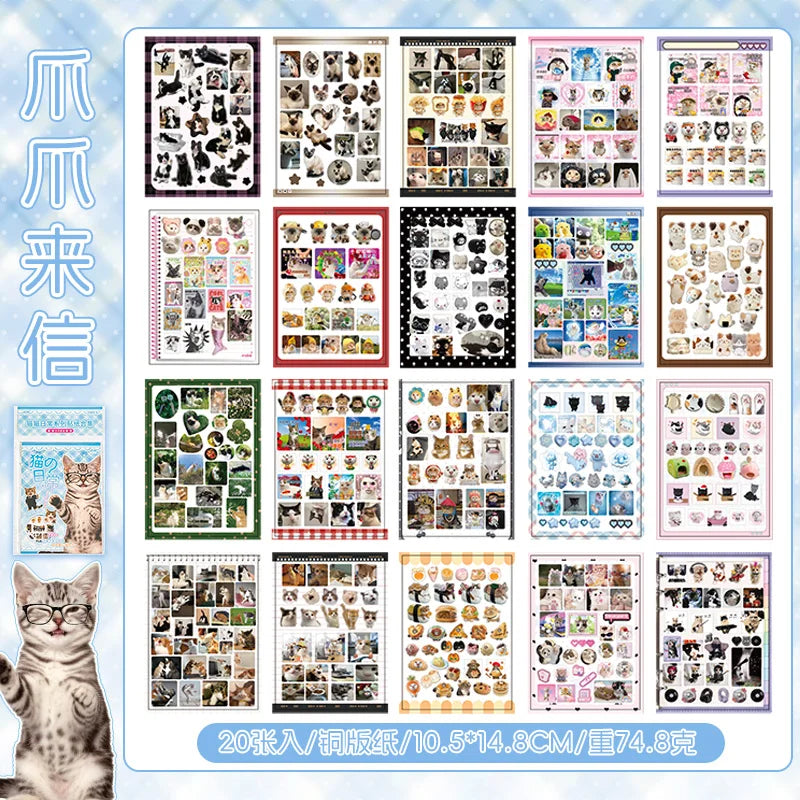 20/40Pcs Cat Daily Series Cute PET Die Cut Stickers Book for Handmade Scrapbooking Japanese Stationery Supplies Decorative Diary Qme B