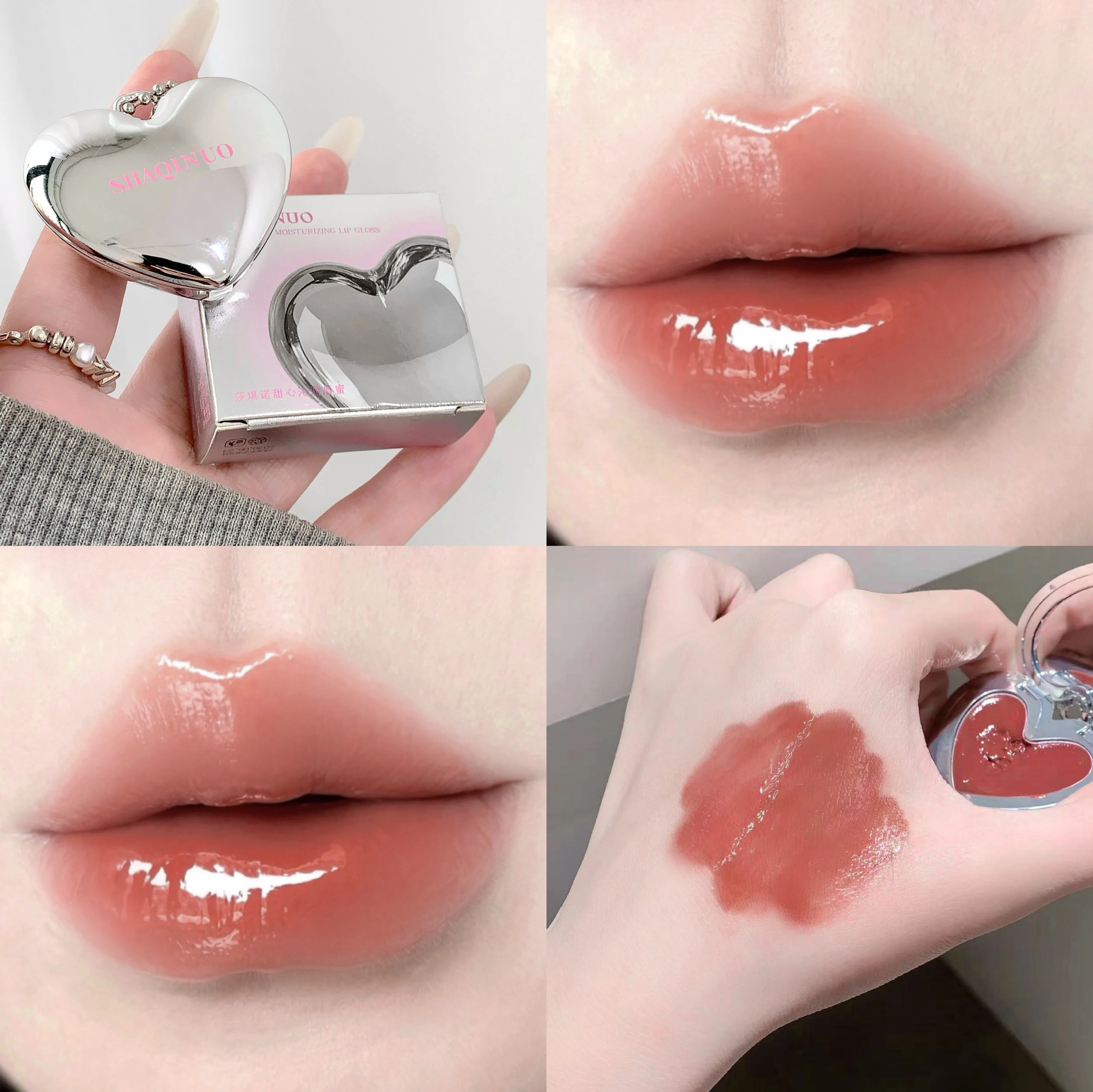SHAQINUO Heart Shape Water Light Lip Llaze Mirror Pendant Lipstick Qme S9082-3