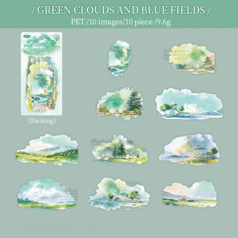 6 Designs Scenery Under Clouds Theme PET Stickers for Scrapbooking DIY Frame Collage Decoration laptop Phone Qme 4