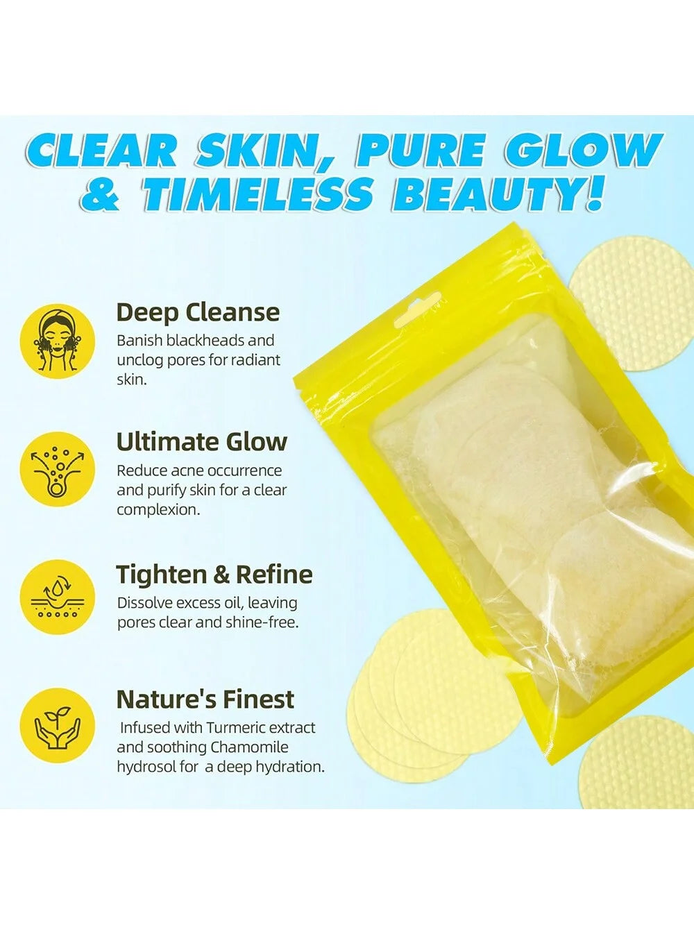 GZE Kojic Acid & Turmeric Cleansing Pads Exfoliating Brightens Glow Energizes Skin Enhance Skin Deep Cleansing Makeup Remover Qme