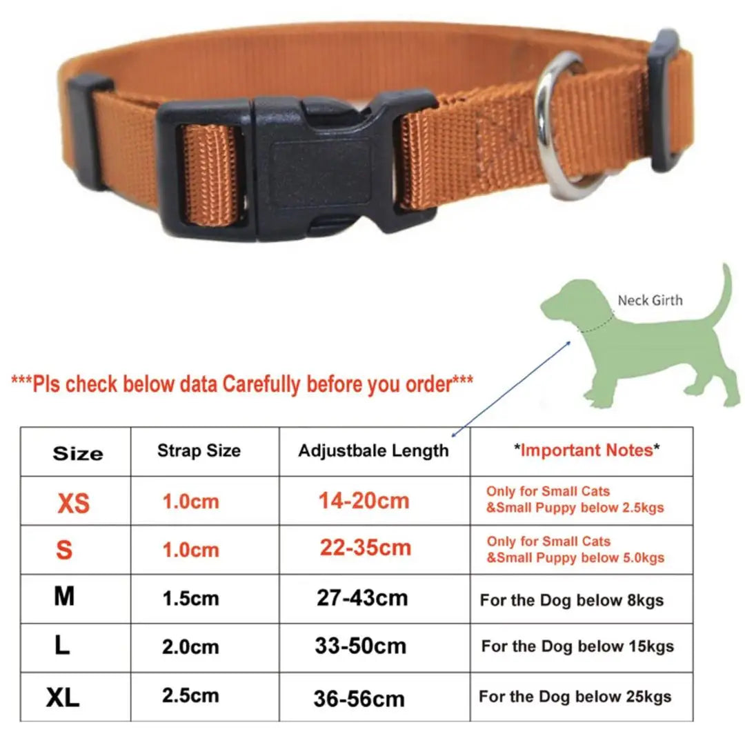 A Adjustable Pet Collars Nylon Puppy Kitten Collar Strong And Durable Neck Band Suitable For Small And Medium Dogs And Cats Qme Coffee L 2.0 (33-50 cm