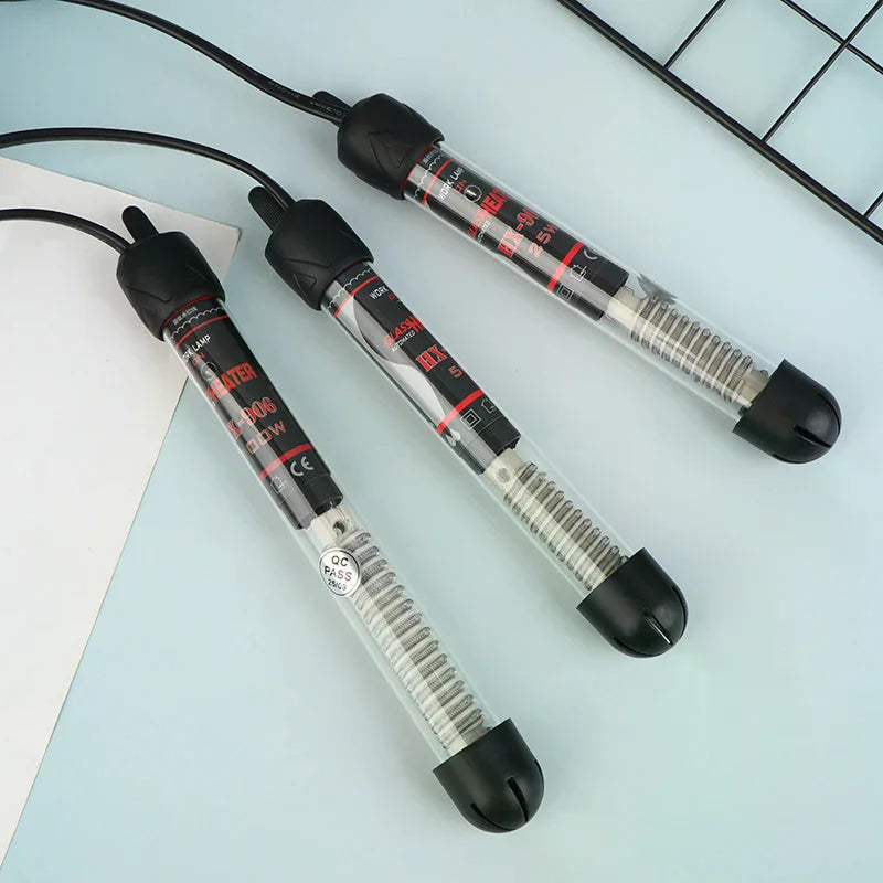 EU Plug Adjustable Temperature Thermostat Heater Rod Glass Aquarium Heater 25-300W Submersible Fish Tank Water Heating Rod Qme