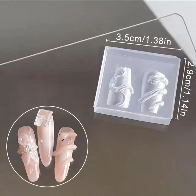 1 3D Silicone Nail Carving Mold Snake Design DIY Tool Art Decorative Qme N3