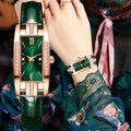 WOKAI high quality classic retro women's belt quartz square green quartz watch Student women's wear clock luxury style Qme Other No