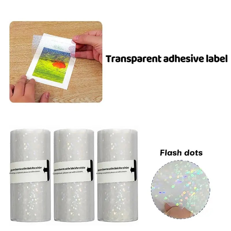 1 3 5Rolls Clear Holographic Dot Transparent Self-adhesive Thermal Qme